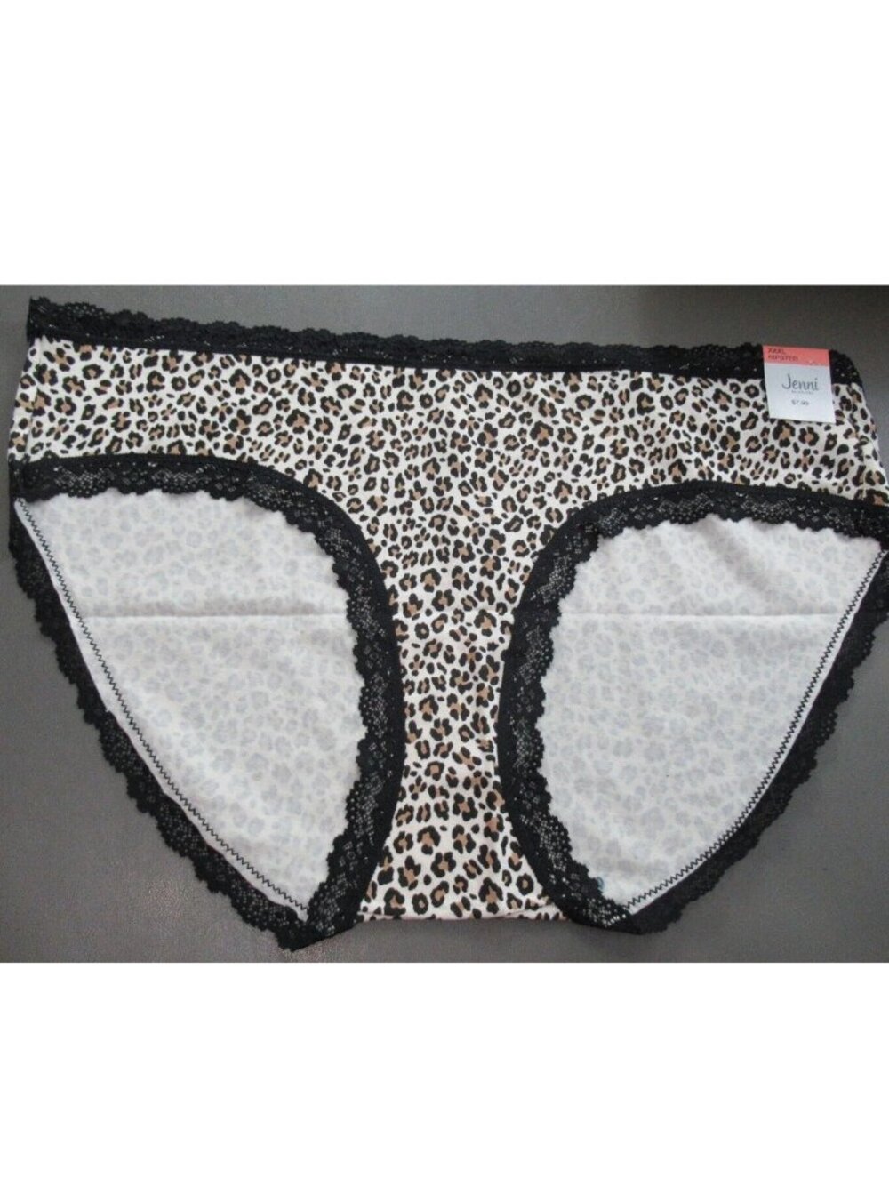 Jenni Women's Lace Trim Cotton Hipster Panty Underwear, Leopard, XXXL / 3XL